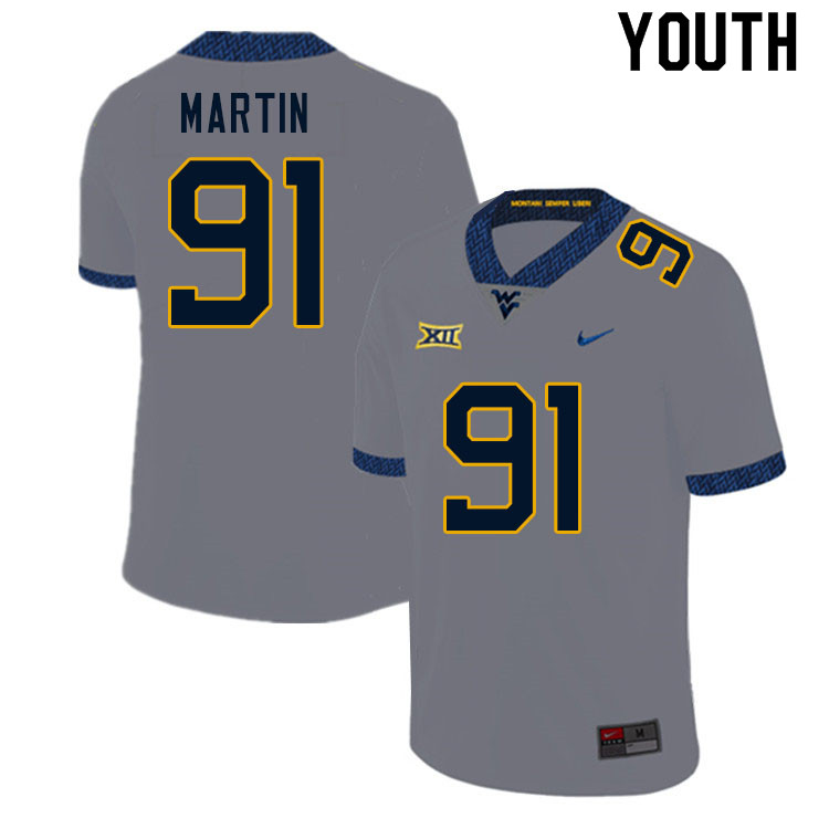 NCAA Youth Sean Martin West Virginia Mountaineers Gray #91 Nike Stitched Football College Authentic Jersey NV23W15MT